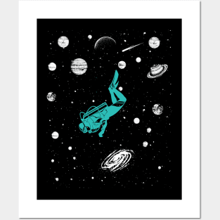 Scuba Diving In Saturn Solar System Space Scuba Diver Posters and Art